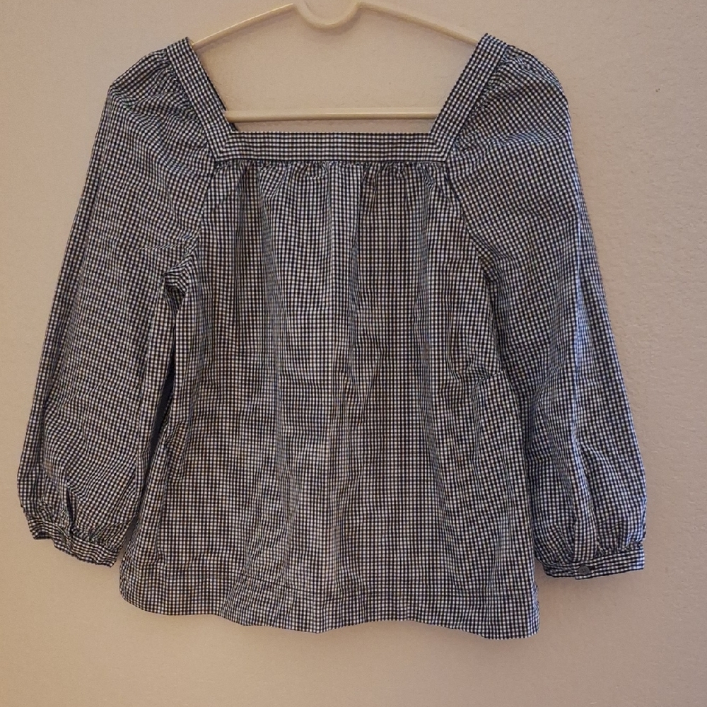 J. Crew Factory Black and White Puff Sleeve Blouse